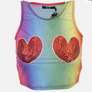 Iron Fist Somewhere Tie Dye Mesh Heart Crop Tank NWT